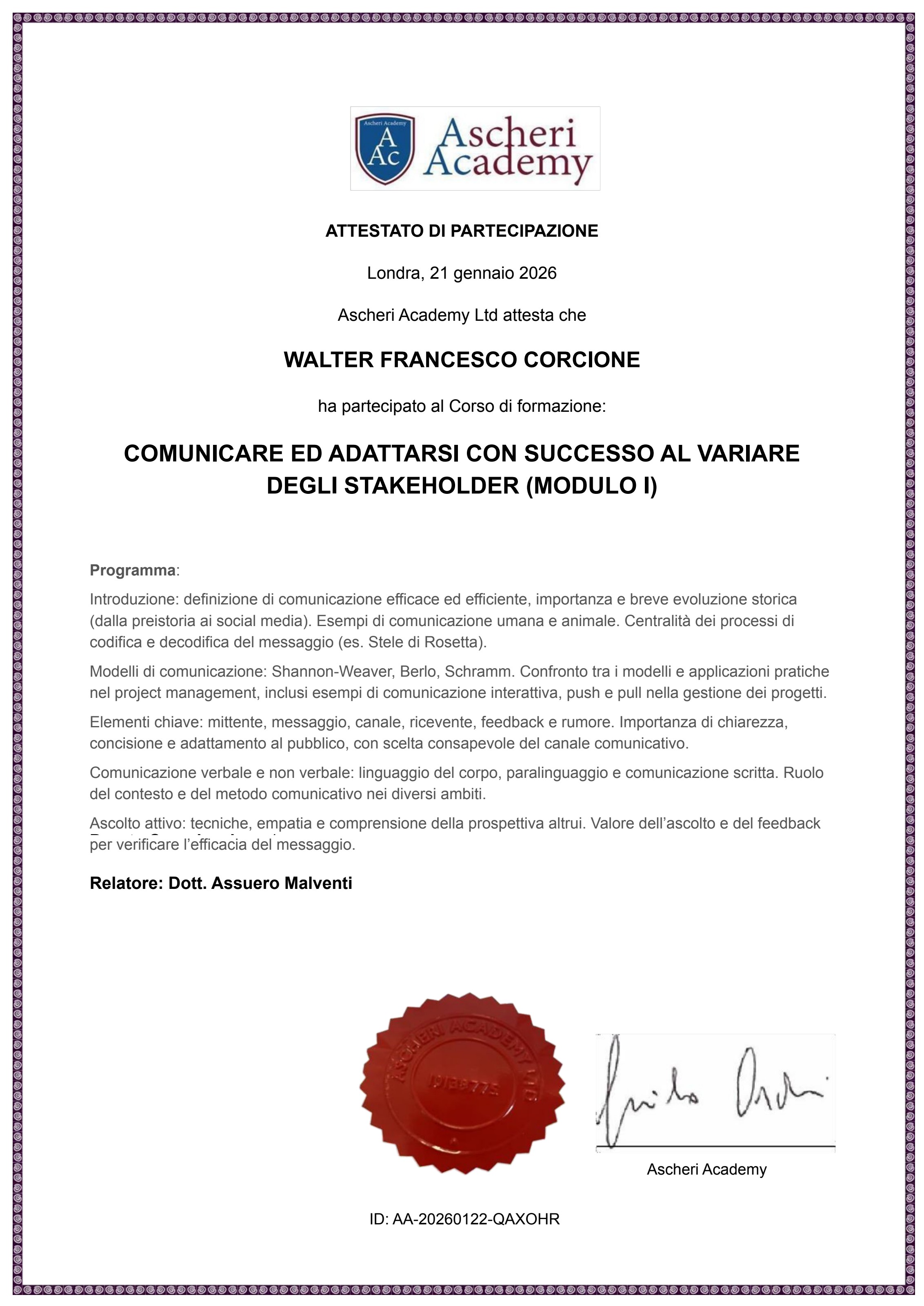 Comunicare ed Adattarsi al Variare degli Stakeholder · Modulo I